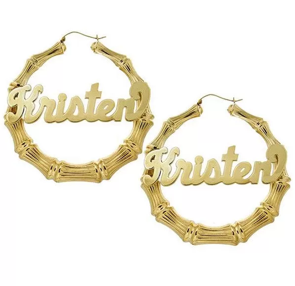 10K Gold Bamboo Name Hoop Earrings