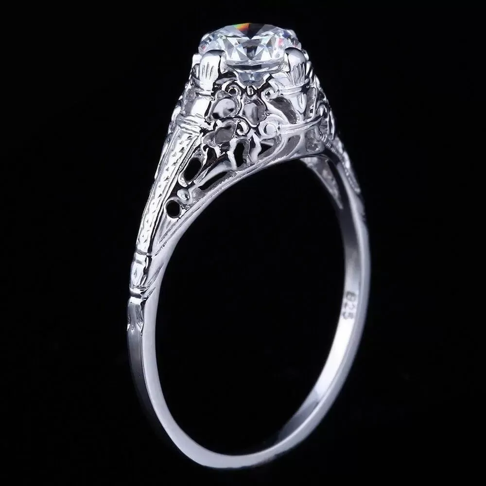 10k White Gold Vintage / Unique Moissanite Ring 0.6ct