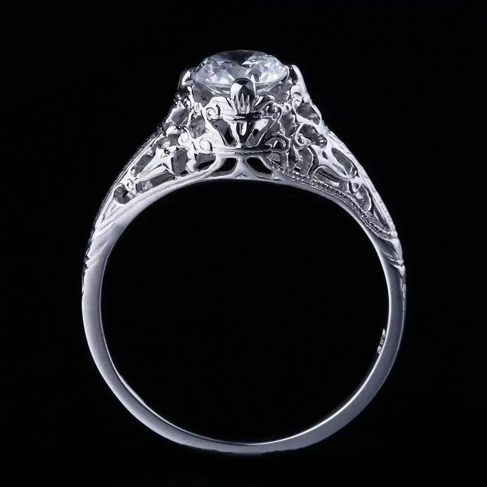 10k White Gold Vintage / Unique Moissanite Ring 0.6ct