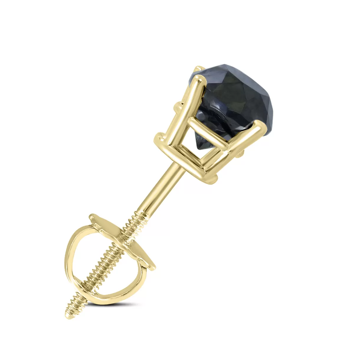 1/2 Carat Round Single Solitaire Black Diamond Stud Earring In 10K Yellow Gold