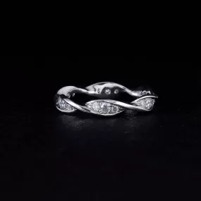 14k White Gold Moissanite Twisted Eternity Ring / Wedding Band