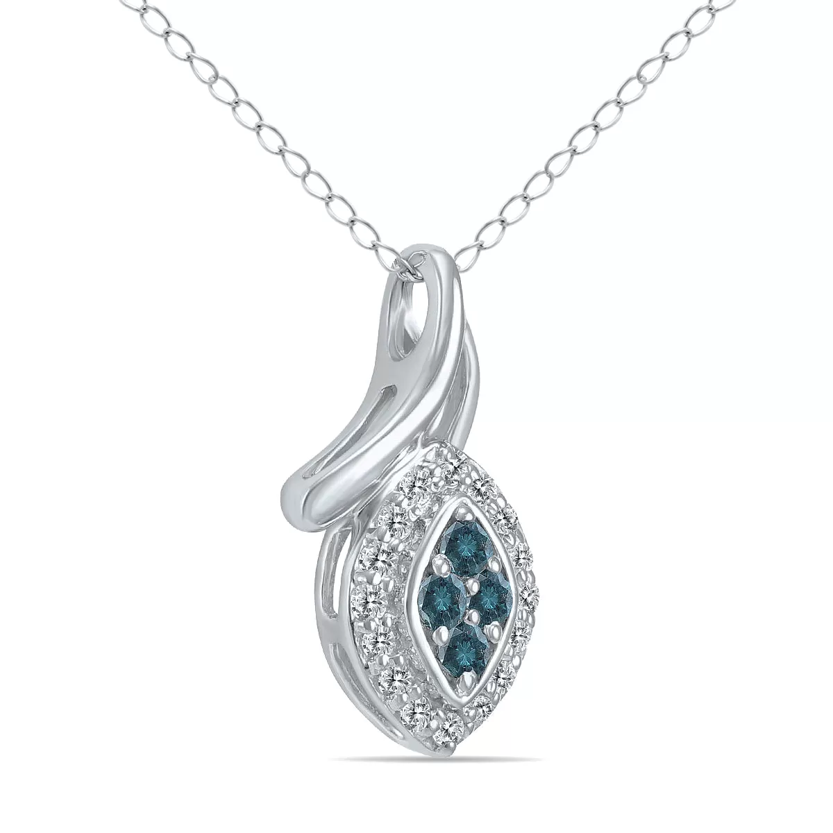 1/5 Ctw Natural Blue And White Diamond Leaf Pendant In 10K White Gold