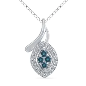 1/5 Ctw Natural Blue And White Diamond Leaf Pendant In 10K White Gold