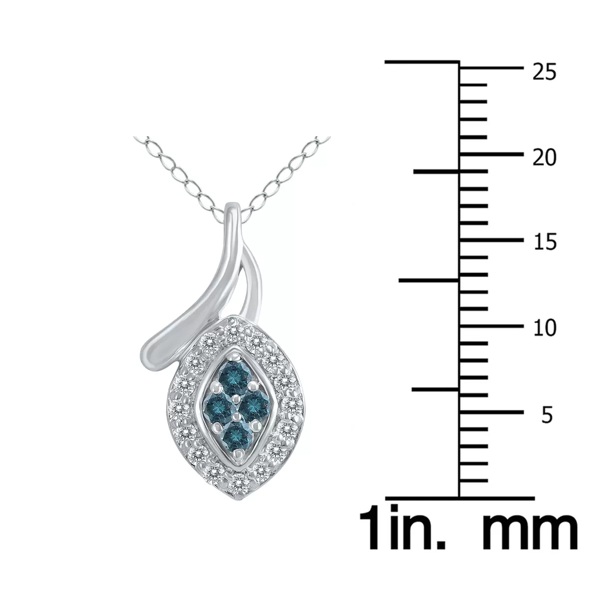 1/5 Ctw Natural Blue And White Diamond Leaf Pendant In 10K White Gold