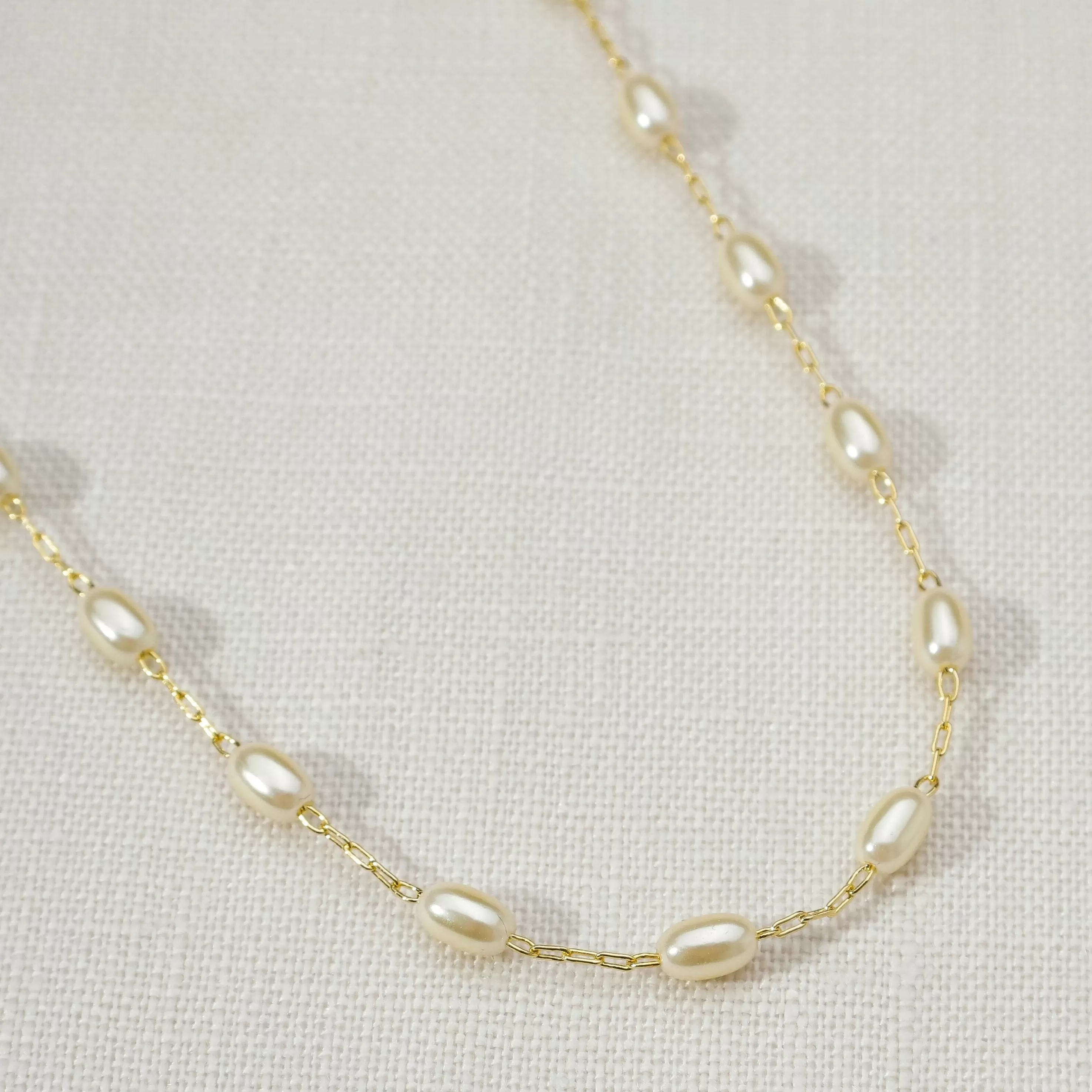 18k Gold Filled Oval Shaped Pearl Necklace