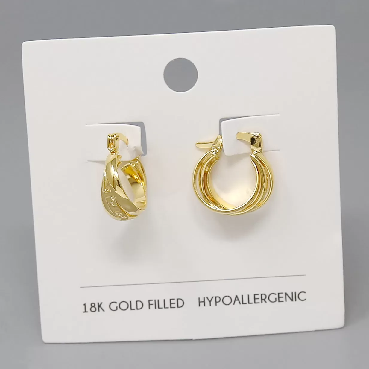 18K Gold Filled Textured Triple Hoop Earrings