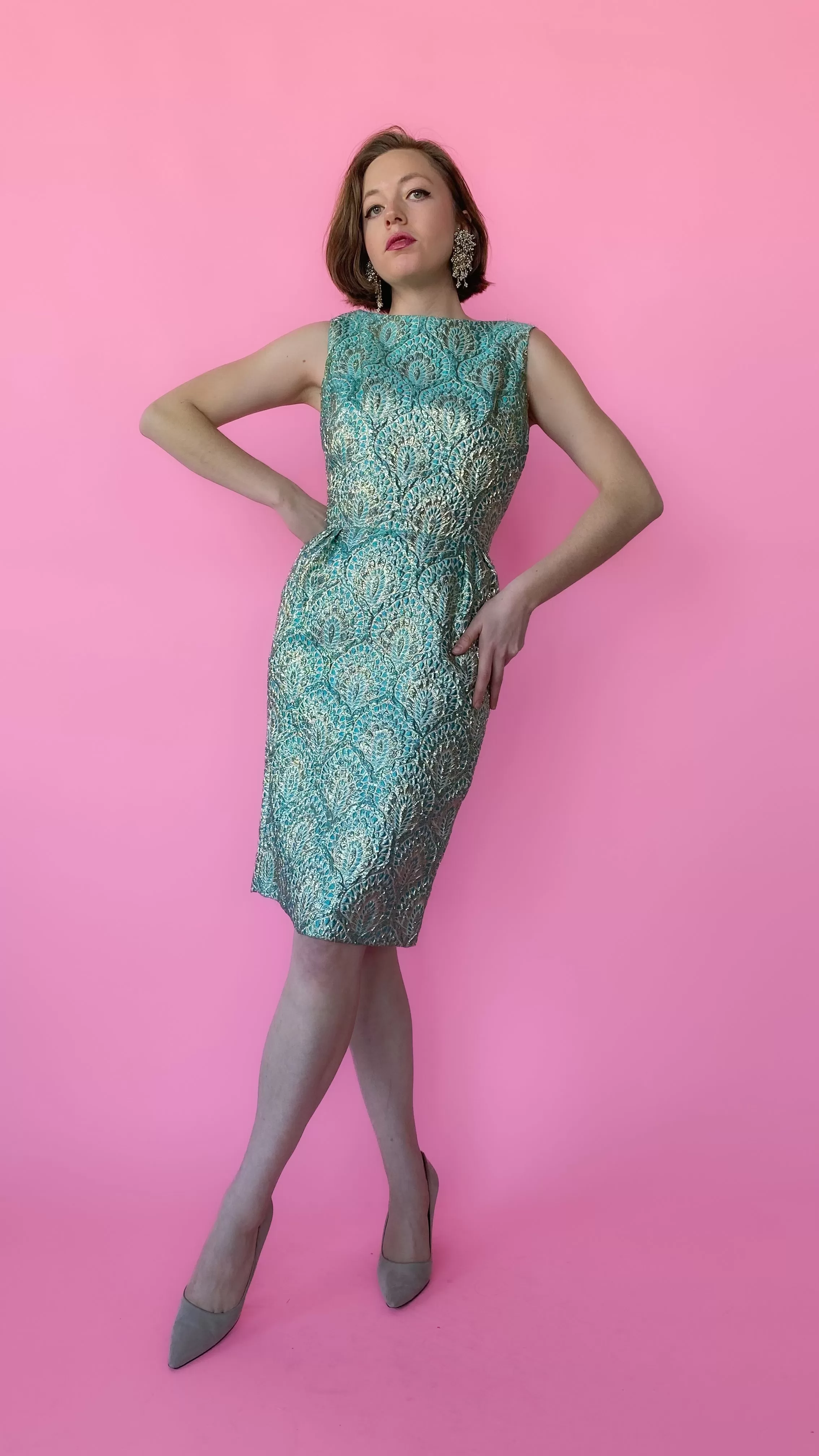 1960s Turquoise Shimmer Dress, sz. S