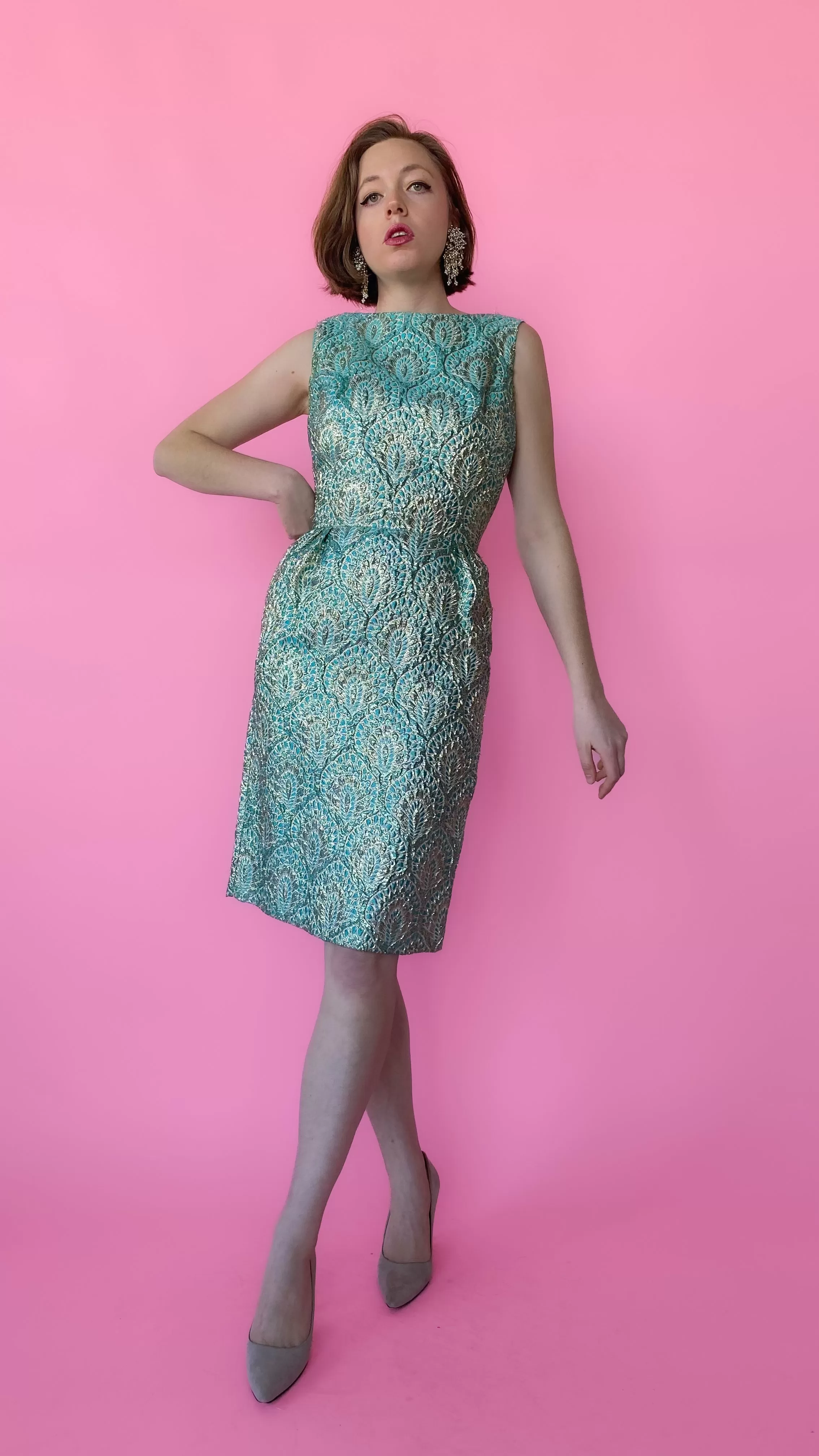 1960s Turquoise Shimmer Dress, sz. S