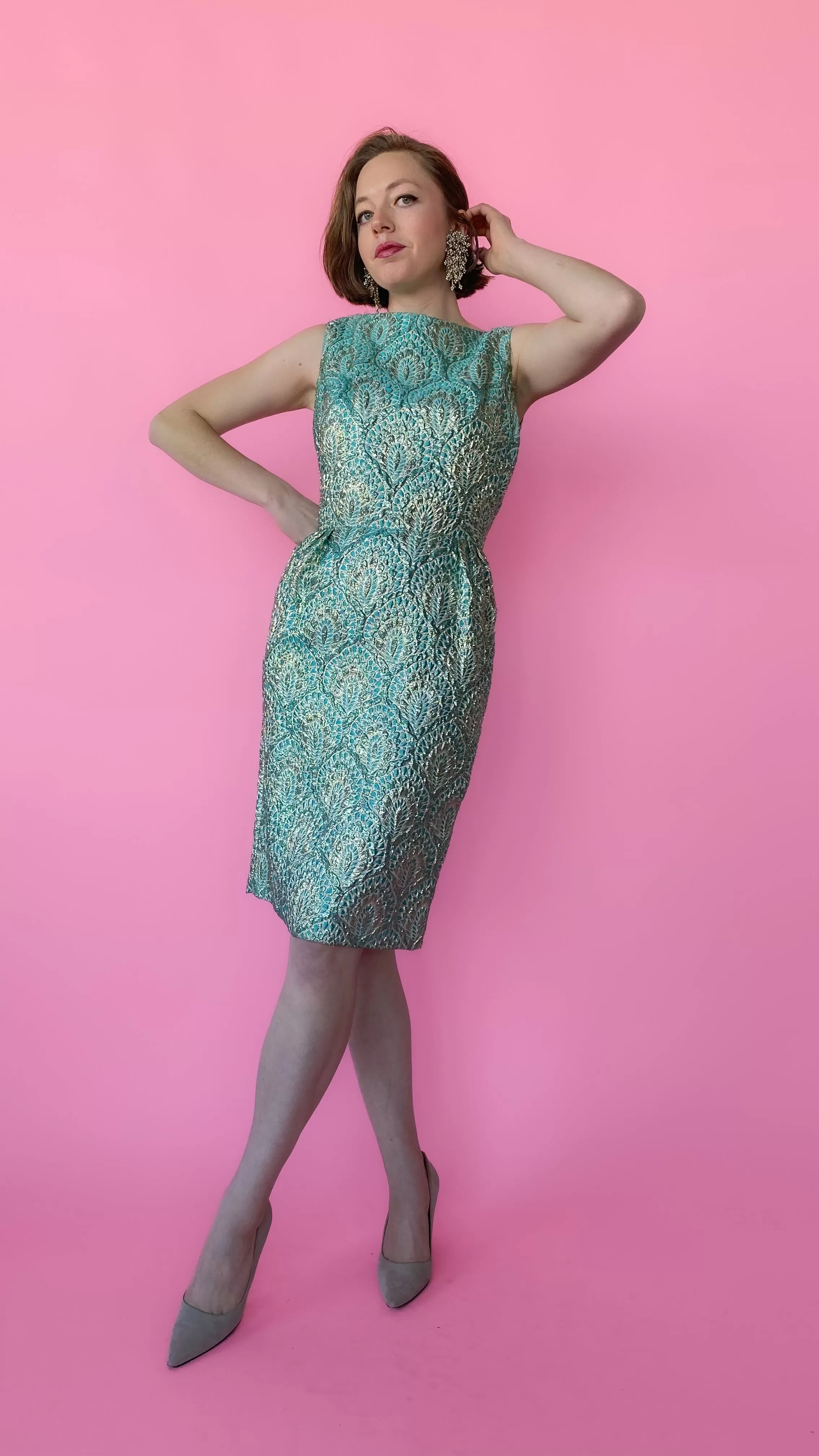 1960s Turquoise Shimmer Dress, sz. S