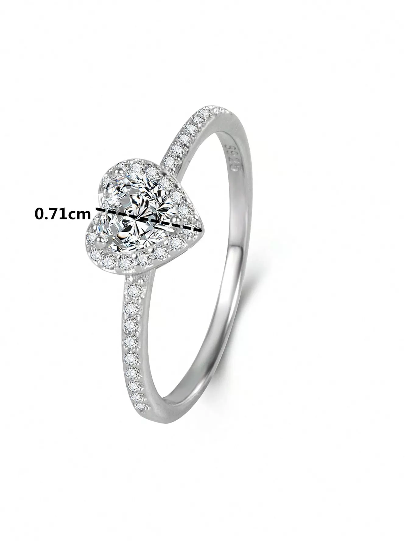 1pc Glamorous Cubic Zirconia Heart Decor Silver Ring For Women For Daily Decoration SD