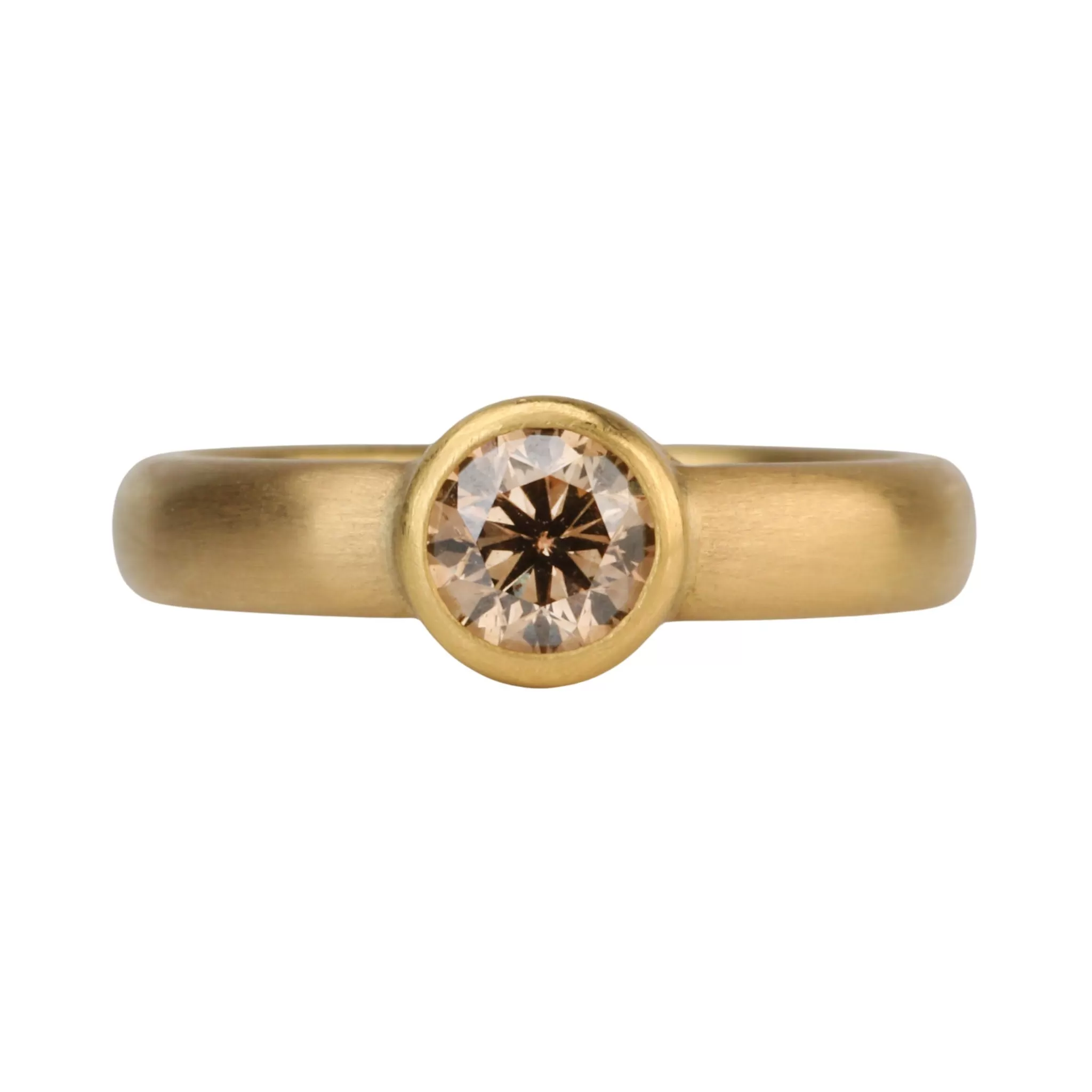 20 & 22K Gold Bezel-Set Faceted Round Cognac Diamond Ring