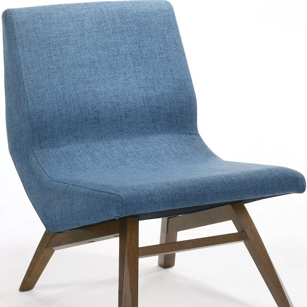 22" Blue And Walnut Solid Color Lounge Chair With Ottoman By Homeroots