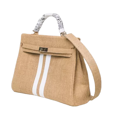 24H Kelly Style Jute Handbag with Stripes