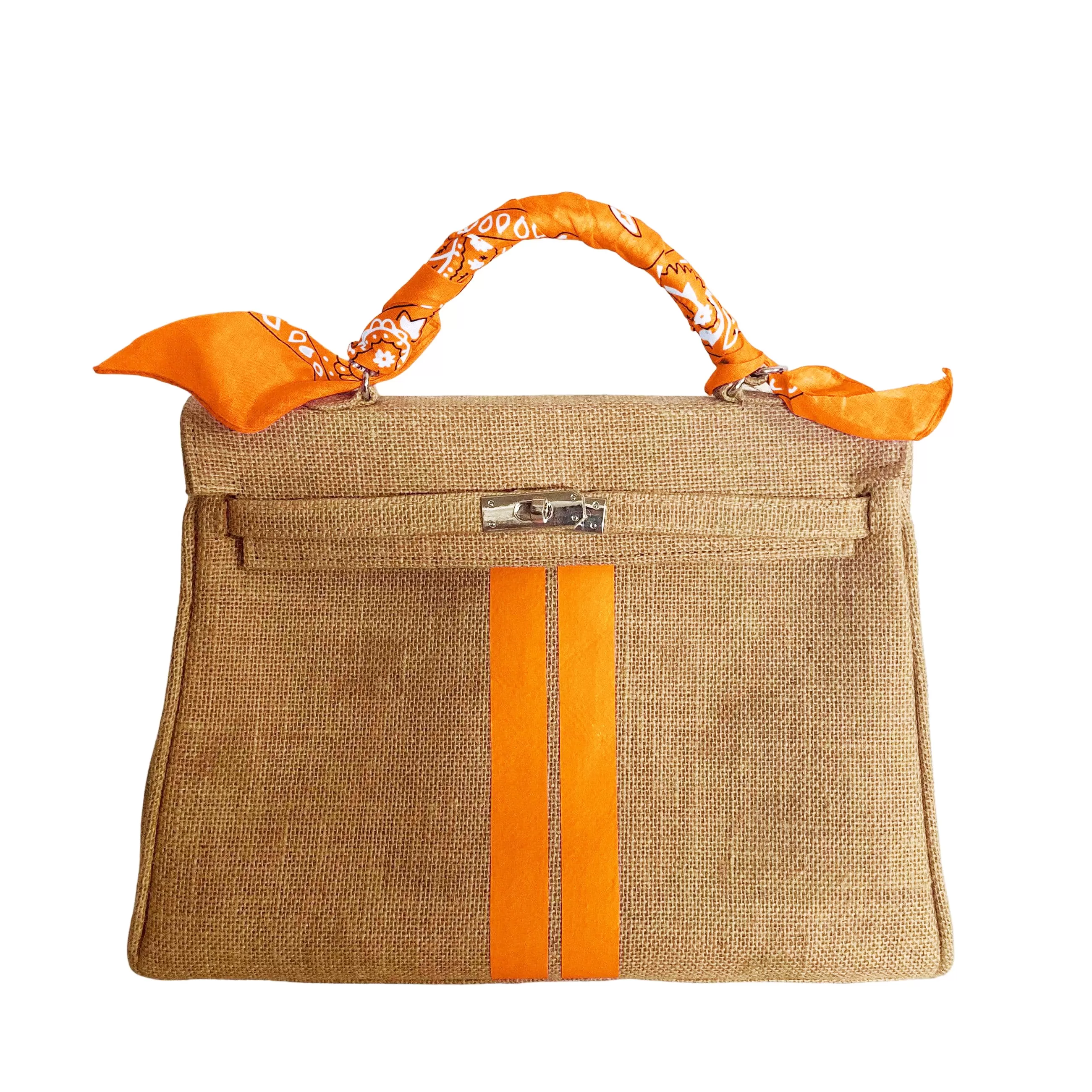 24H Kelly Style Jute Handbag with Stripes