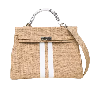 24H Kelly Style Jute Handbag with Stripes