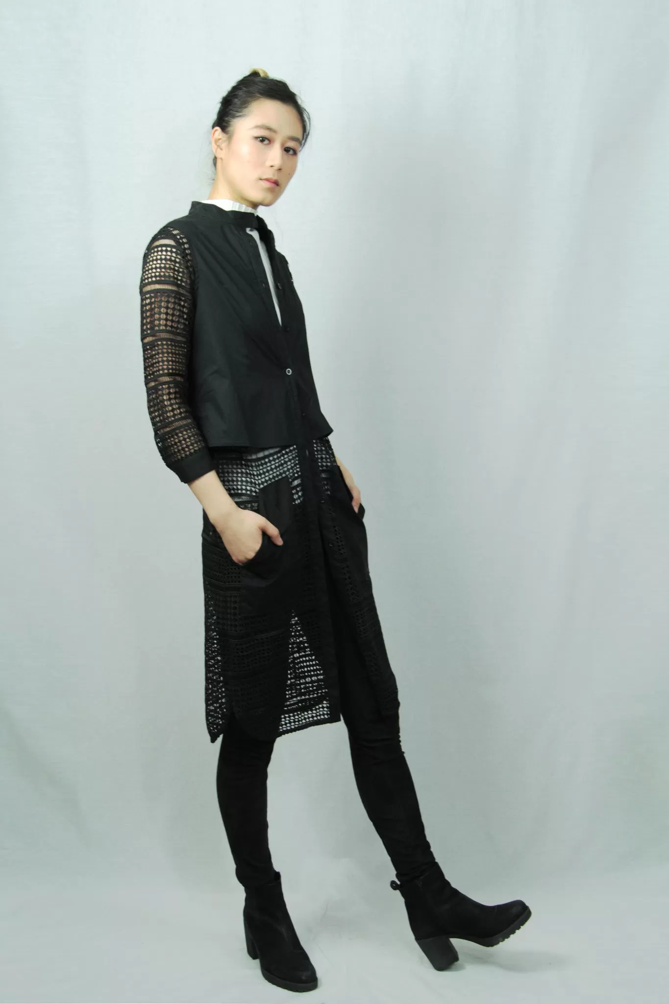 3/4 Sleeves Embroidered Cotton Long Jacket