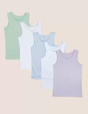 5pk Pure Cotton Spotted & Plain Vests