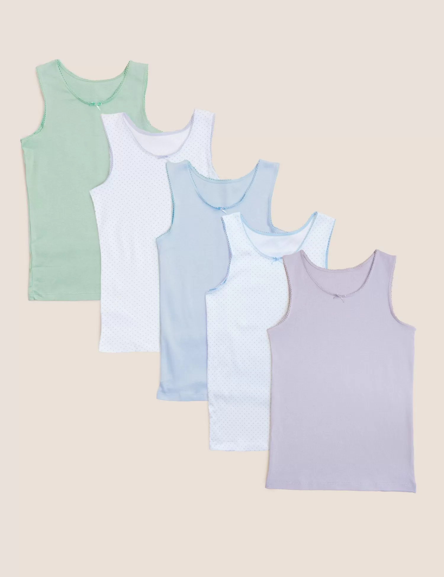 5pk Pure Cotton Spotted & Plain Vests