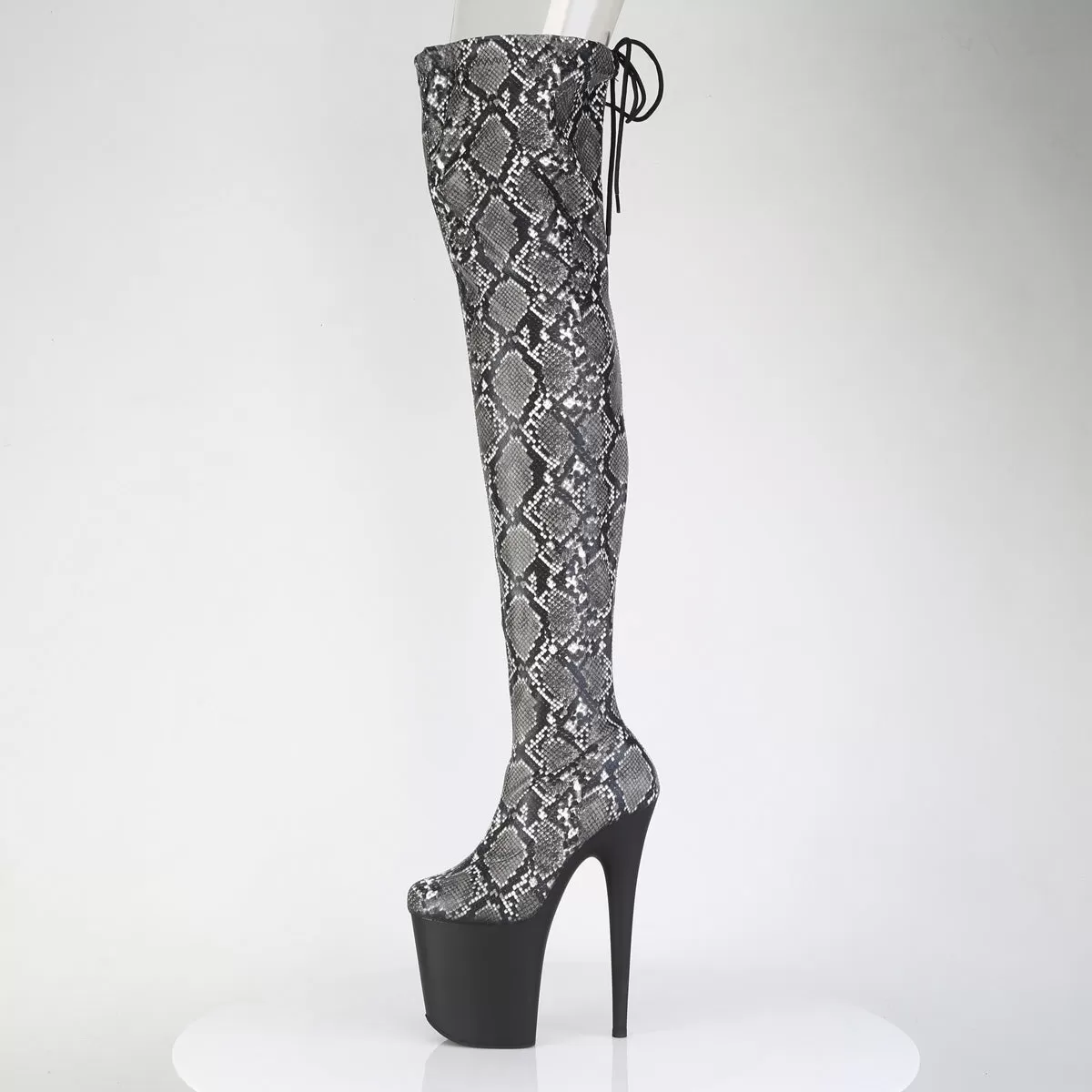 8 Inch Heel FLAMINGO-3008SP-BT Grey Black Snake Print