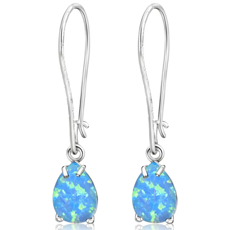 925 Silver Blue Opal Drop Earrings - October Birthstone, 7X10mm Vintage Gift