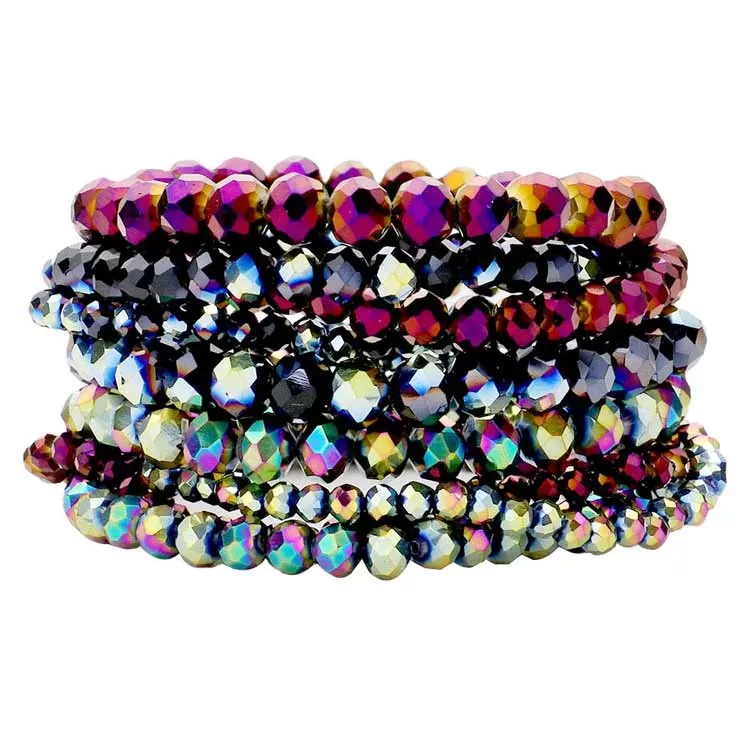 9PCS Faceted Bead Stretch Bracelets