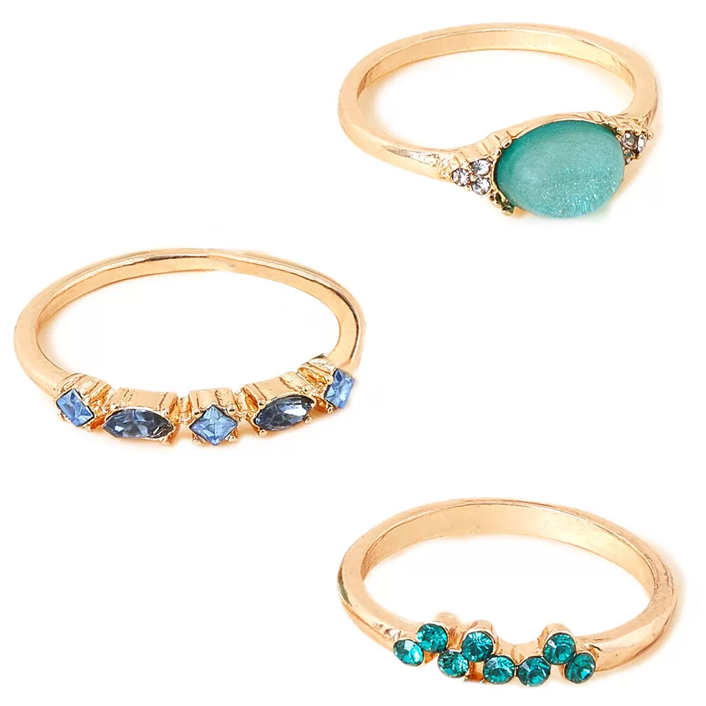 Accessorize London Women's Green Mini Gems Stacking Set of 3-Medium