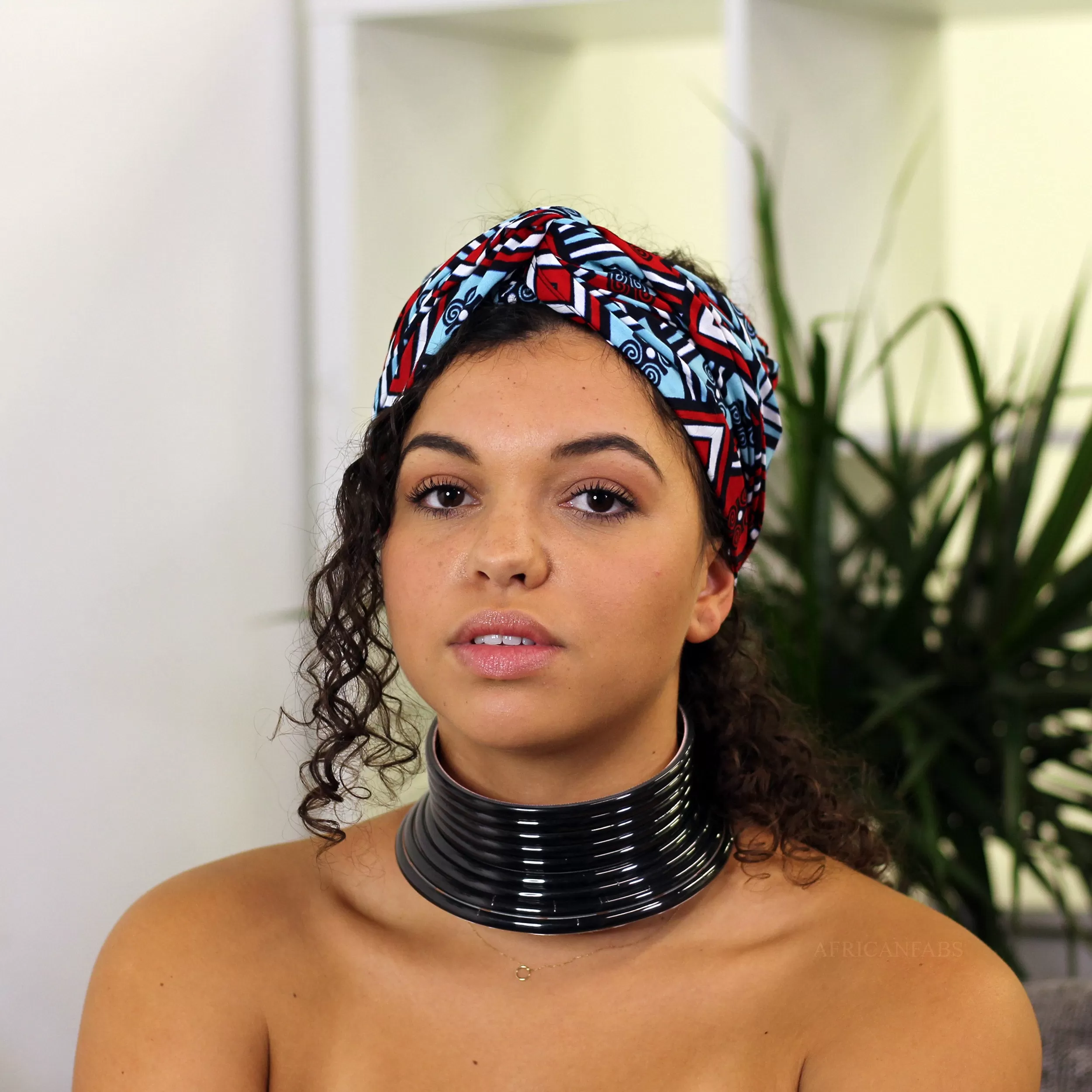 African headwrap - White / red / blue