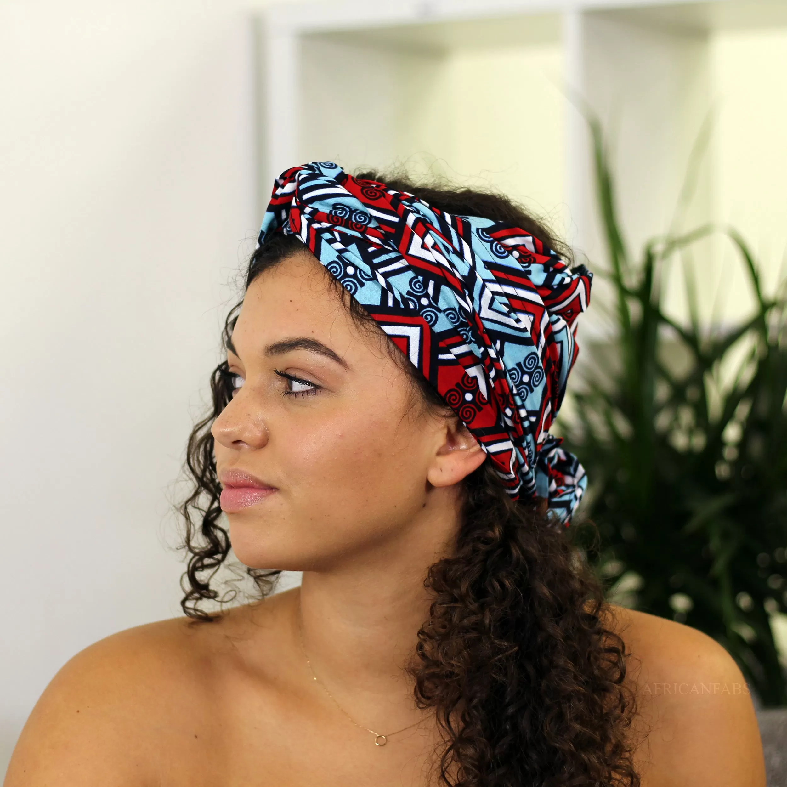 African headwrap - White / red / blue