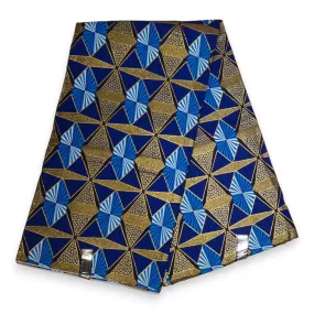 African print fabric - Exclusive Embellished Glitter effects 100% cotton - KT-3078 Gold Blue