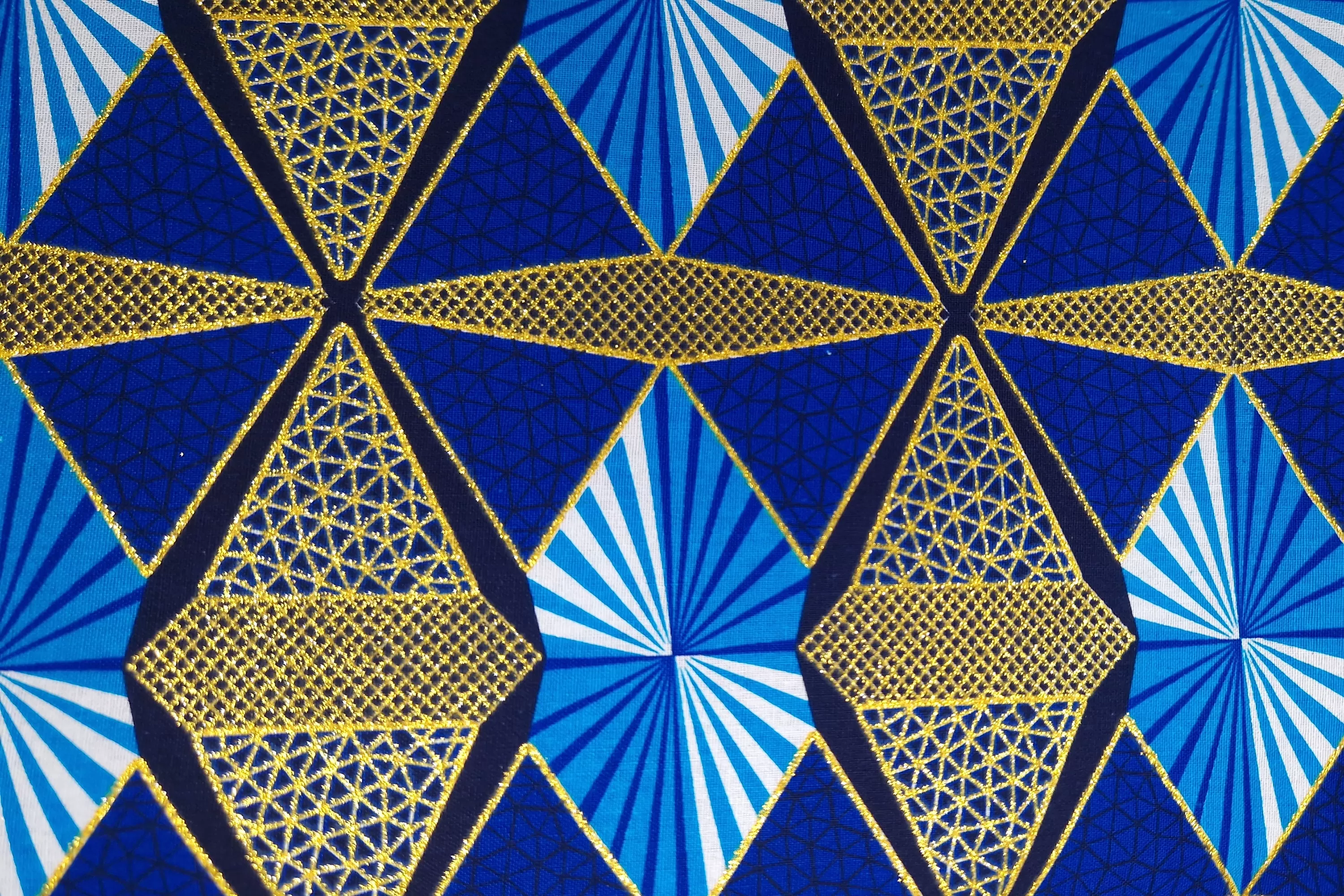 African print fabric - Exclusive Embellished Glitter effects 100% cotton - KT-3078 Gold Blue