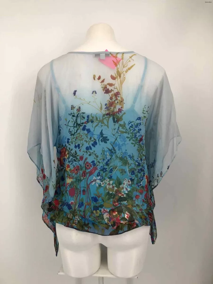 ALBERTO Light Blue Multi-Color Silk Floral Size SMALL (S) Top