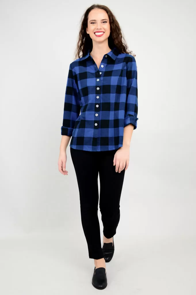 Alexis Top, Blue Plaid, Cotton - Final Sale