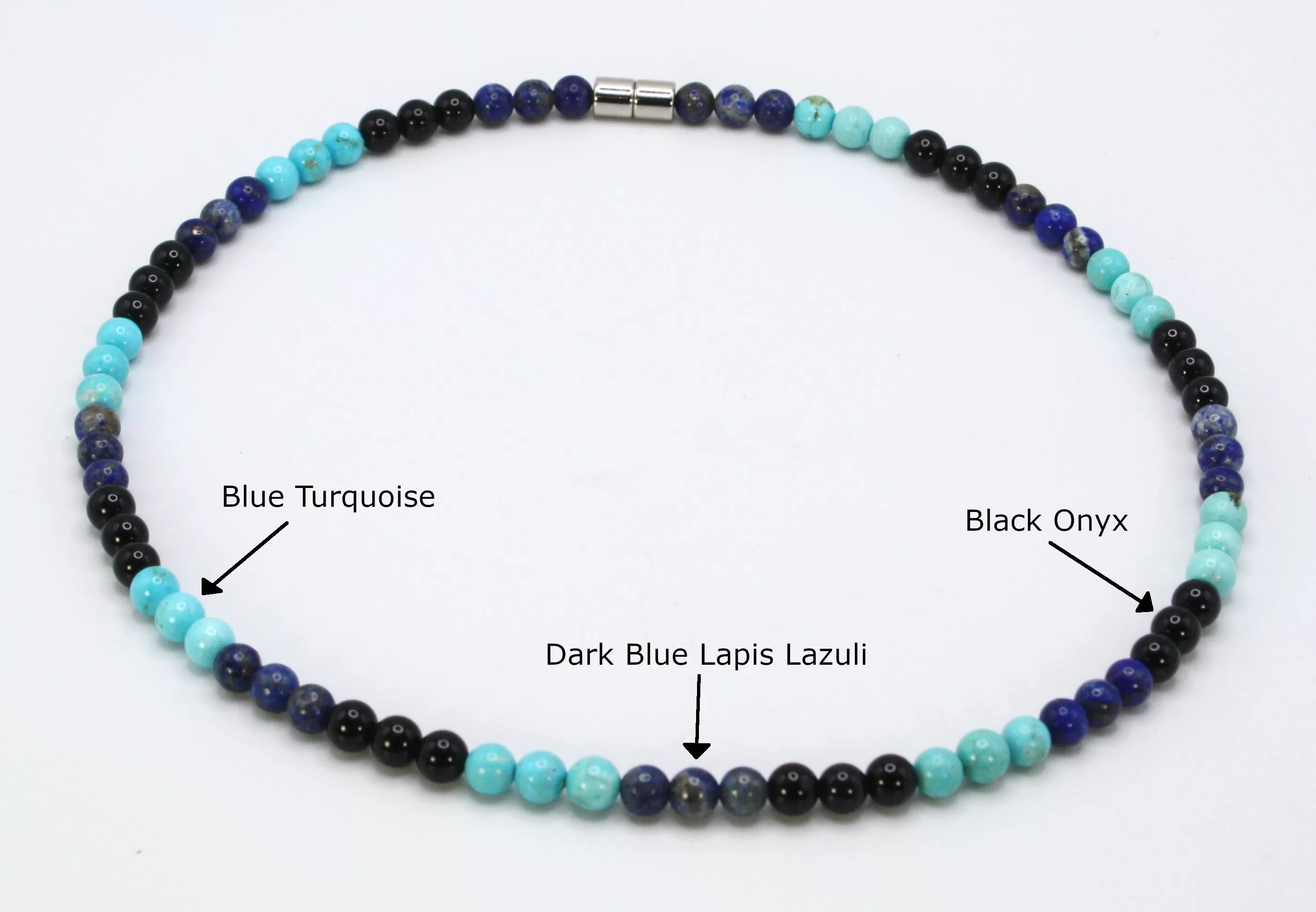 Amethyst Black Onyx Dark Blue Lapis Lazuli Light Blue Turquoise Necklace - For Man/Woman - 6mm Bead Diameter Necklace