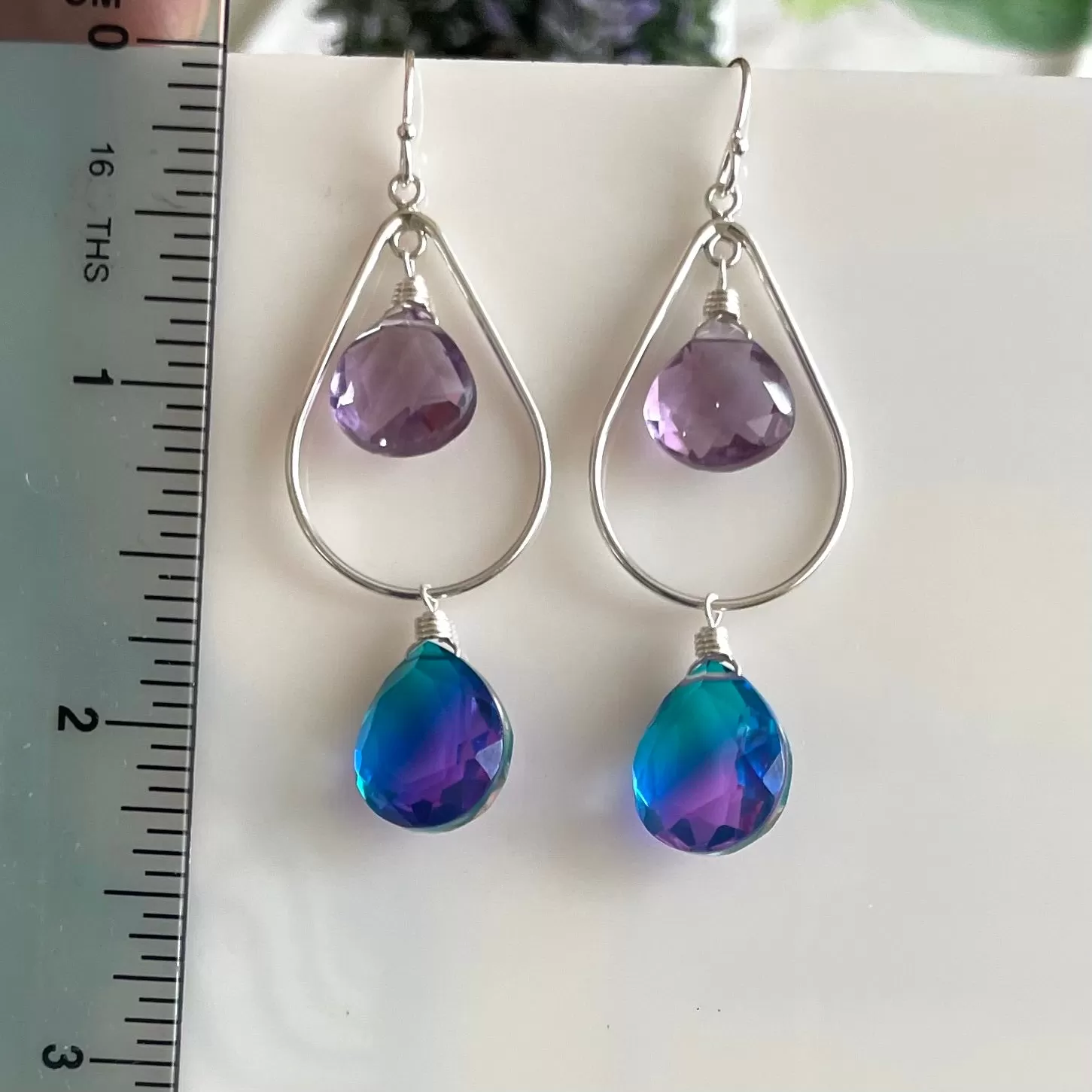 Amethyst Paraiba to Violet Doublet Dangle Earrings