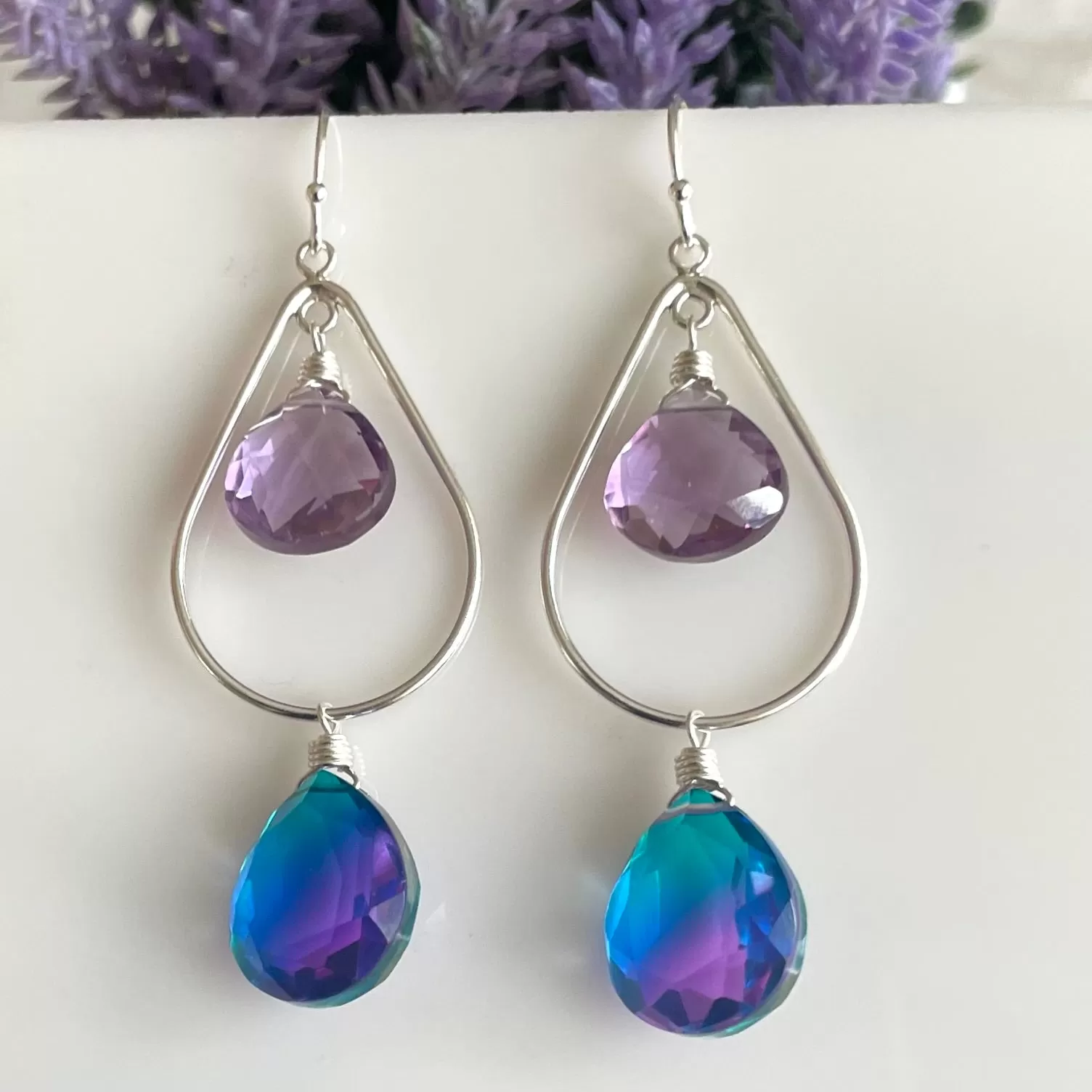 Amethyst Paraiba to Violet Doublet Dangle Earrings