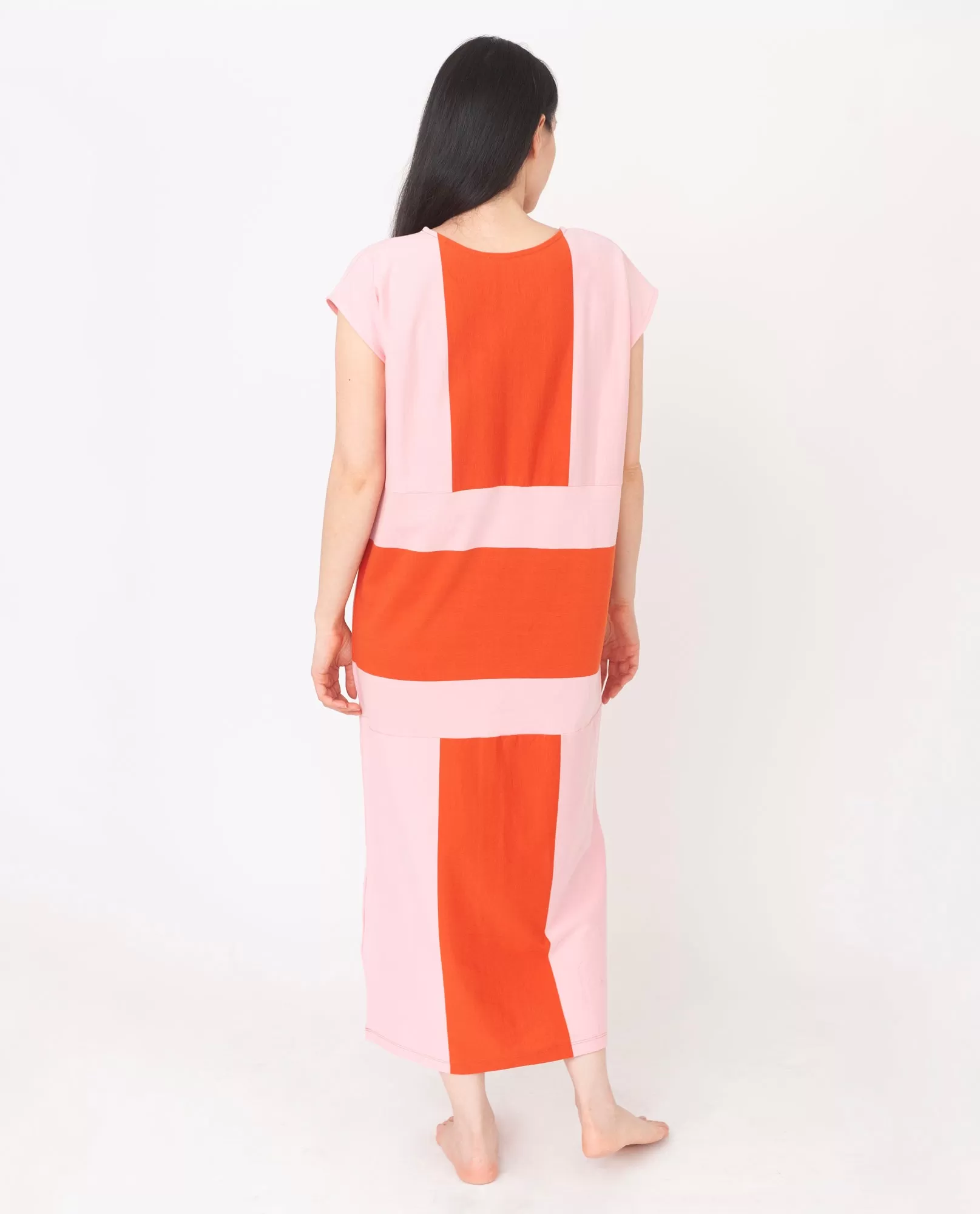 ANGELA Organic Cotton Dress in Tomato And Pink