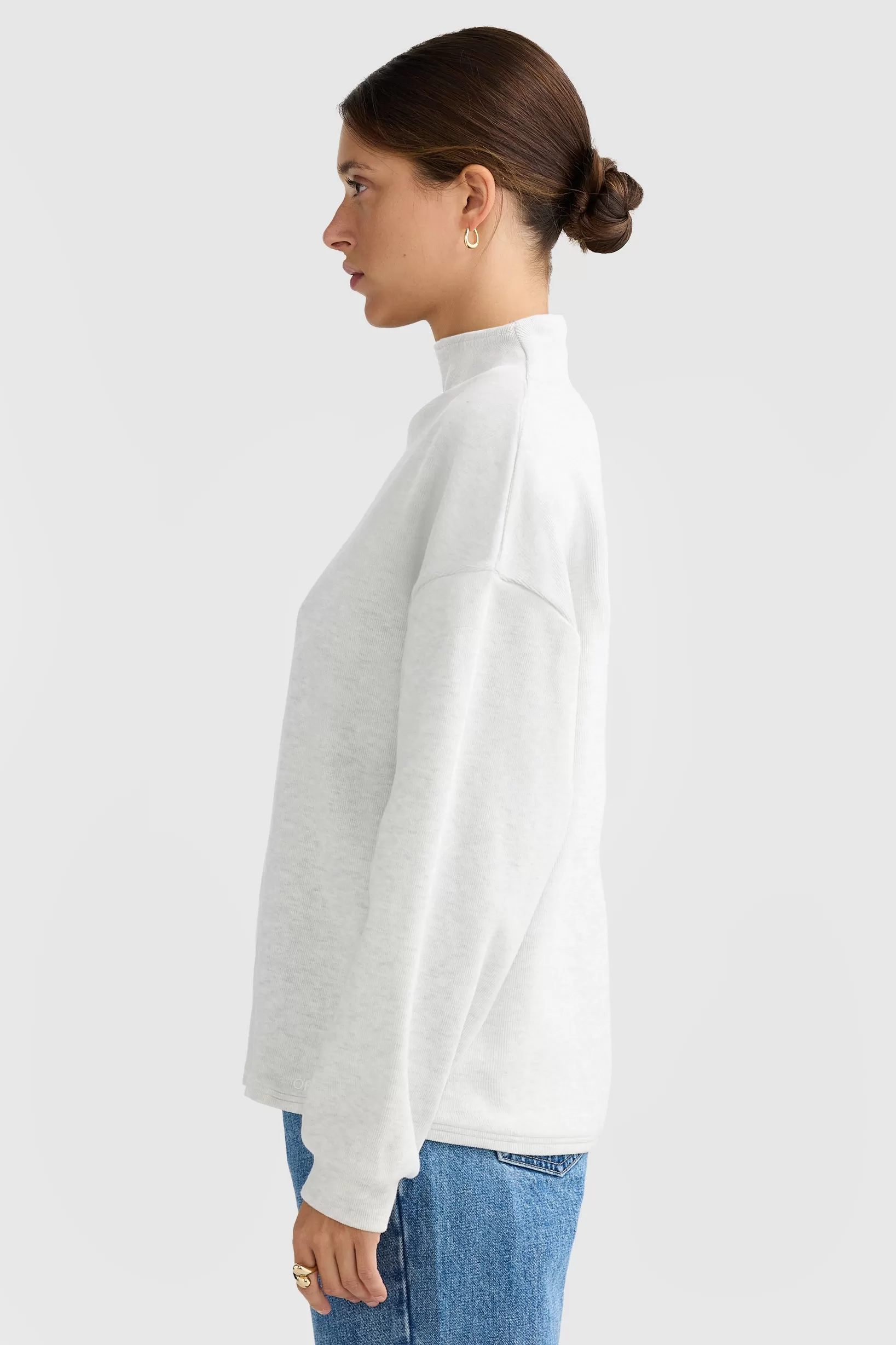 Ava High Neck Ribbed Jumper White Marle