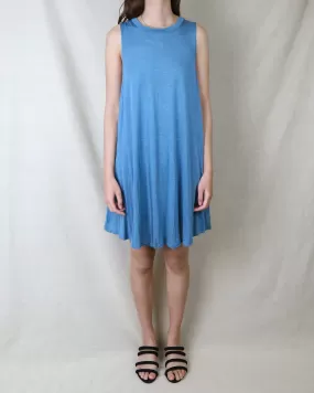 Basic Sleeveless Burnout Swingy Tank Dress in Heather Blue