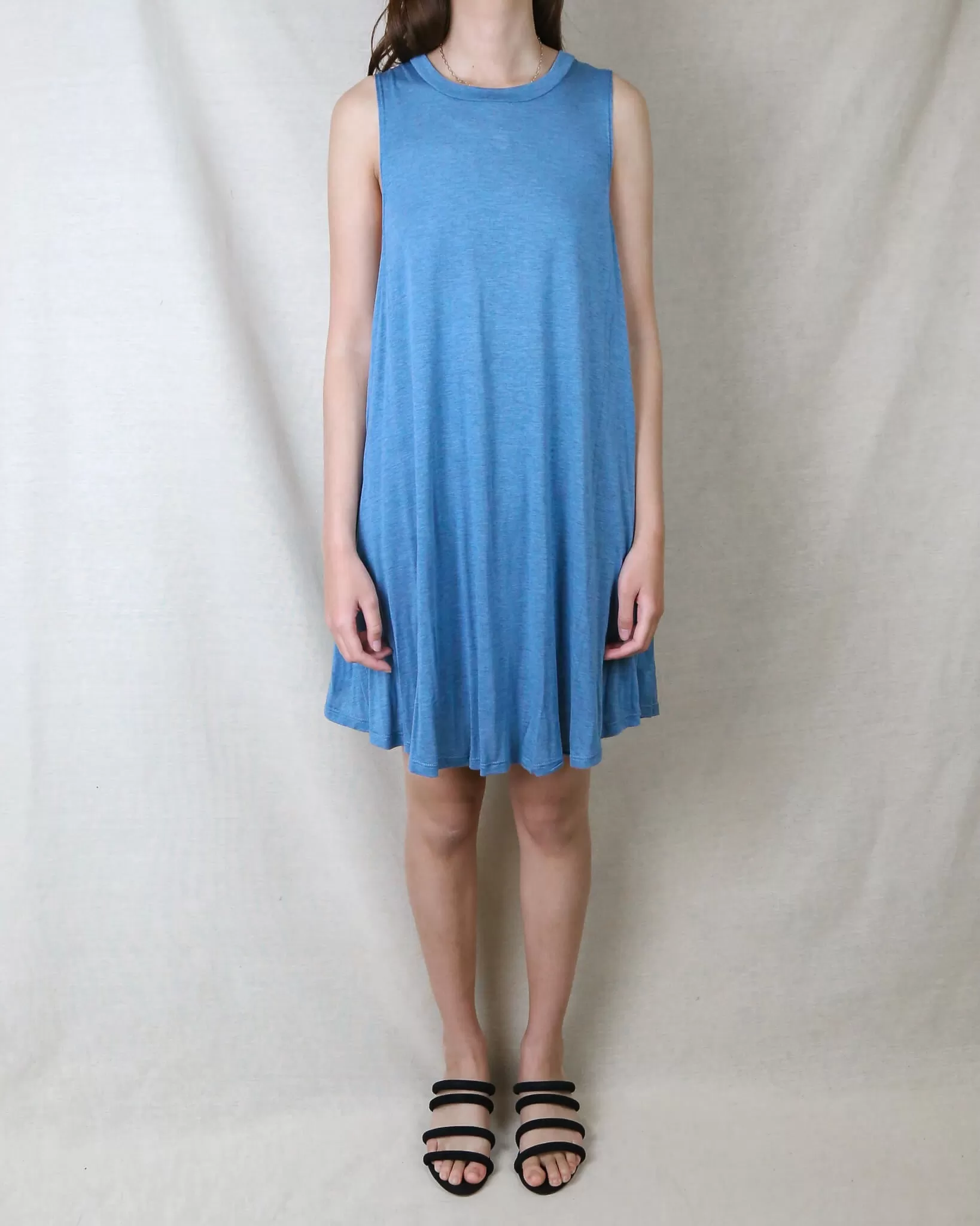 Basic Sleeveless Burnout Swingy Tank Dress in Heather Blue