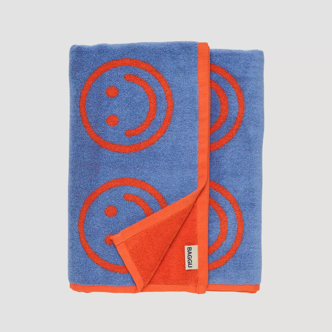 Bath Towel - Warm Red Happy Faces