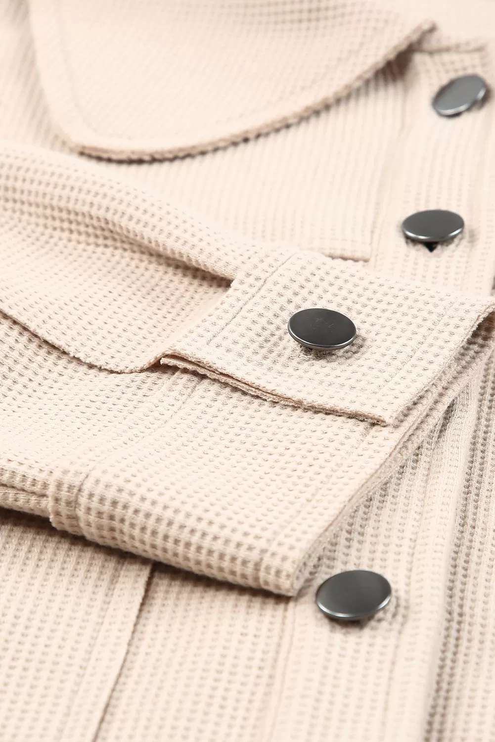 Beige Waffle Knit Buttons Cropped Jacket