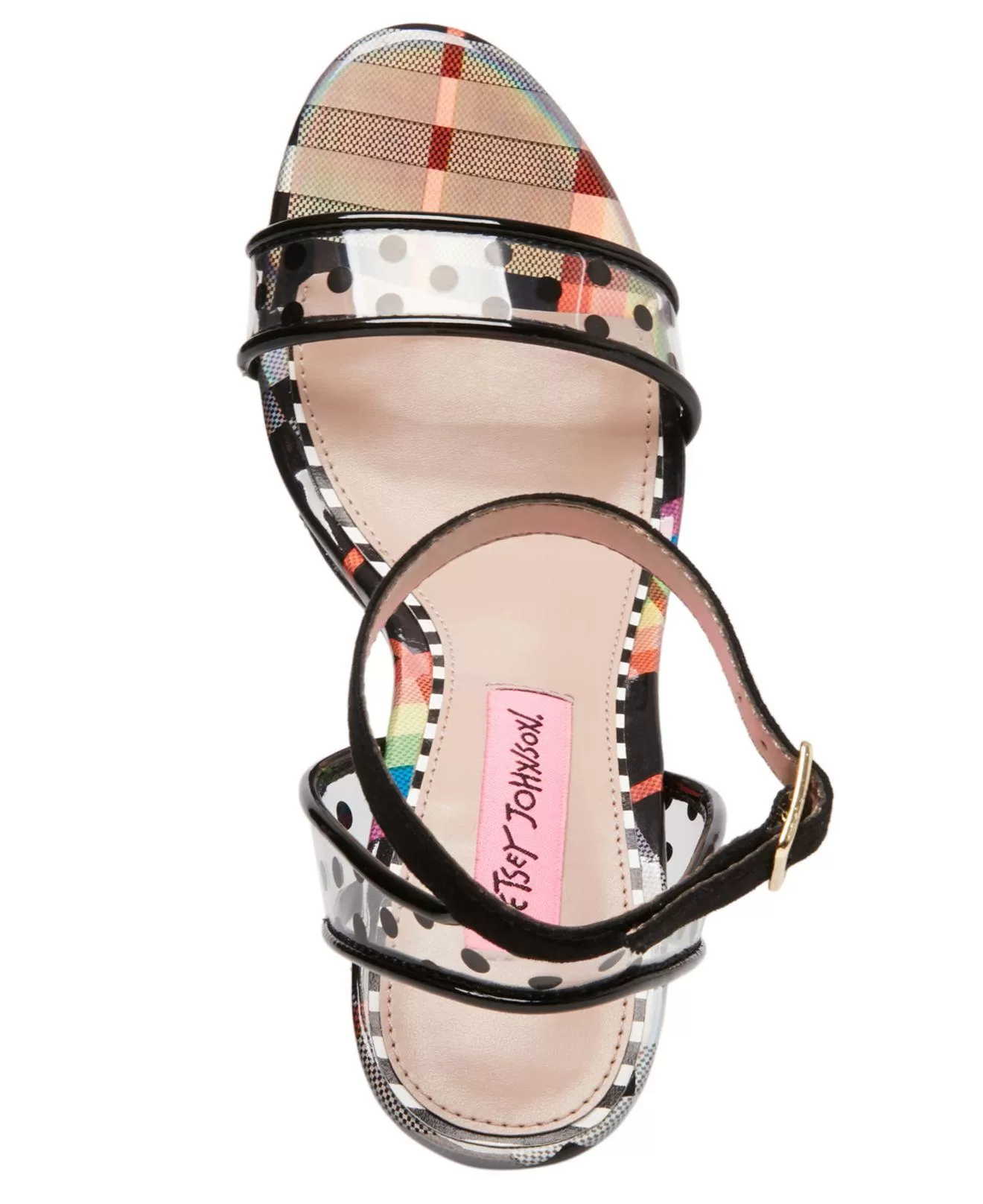 Betsey Johnson Charissa Clear Straps HIgh Platform Wedge Sandal Black Multi