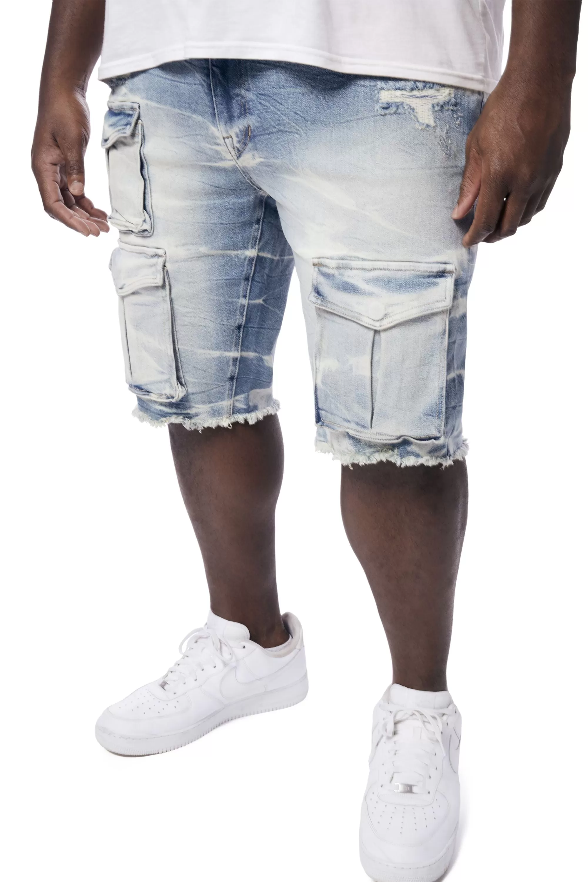 Big and Tall - Rip & Repair Cargo Jena Shorts - Bergen Blue