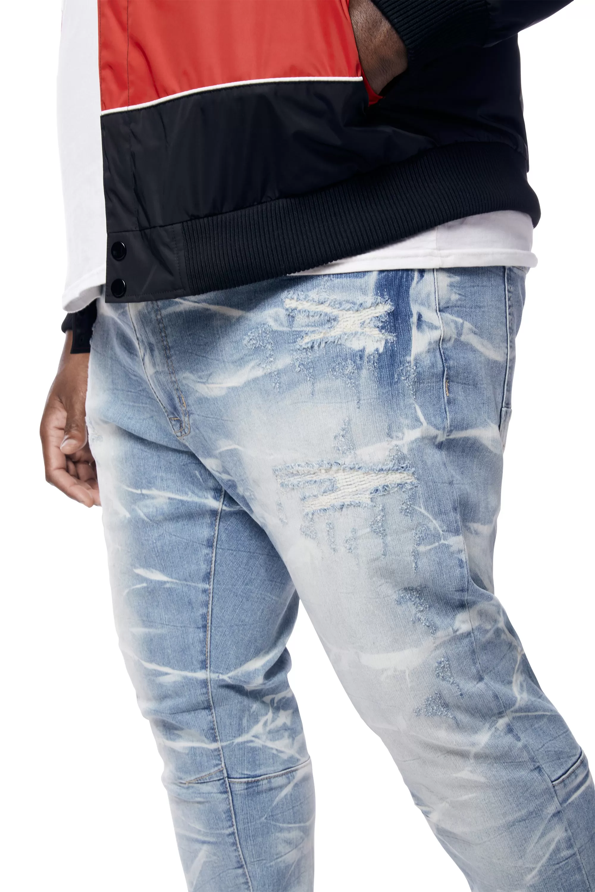 Big and Tall - Rip & Repaired Lightning Washed Denim Jeans - Clyde Blue