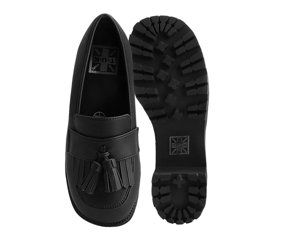 Black TUKskin Fringe Loafer Platform