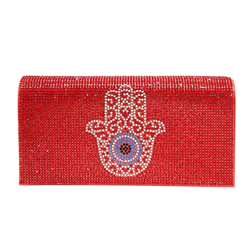 Bling Evil Eye Hamsa Hand Evening Clutch Crossbody Bag