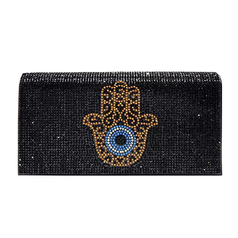 Bling Evil Eye Hamsa Hand Evening Clutch Crossbody Bag