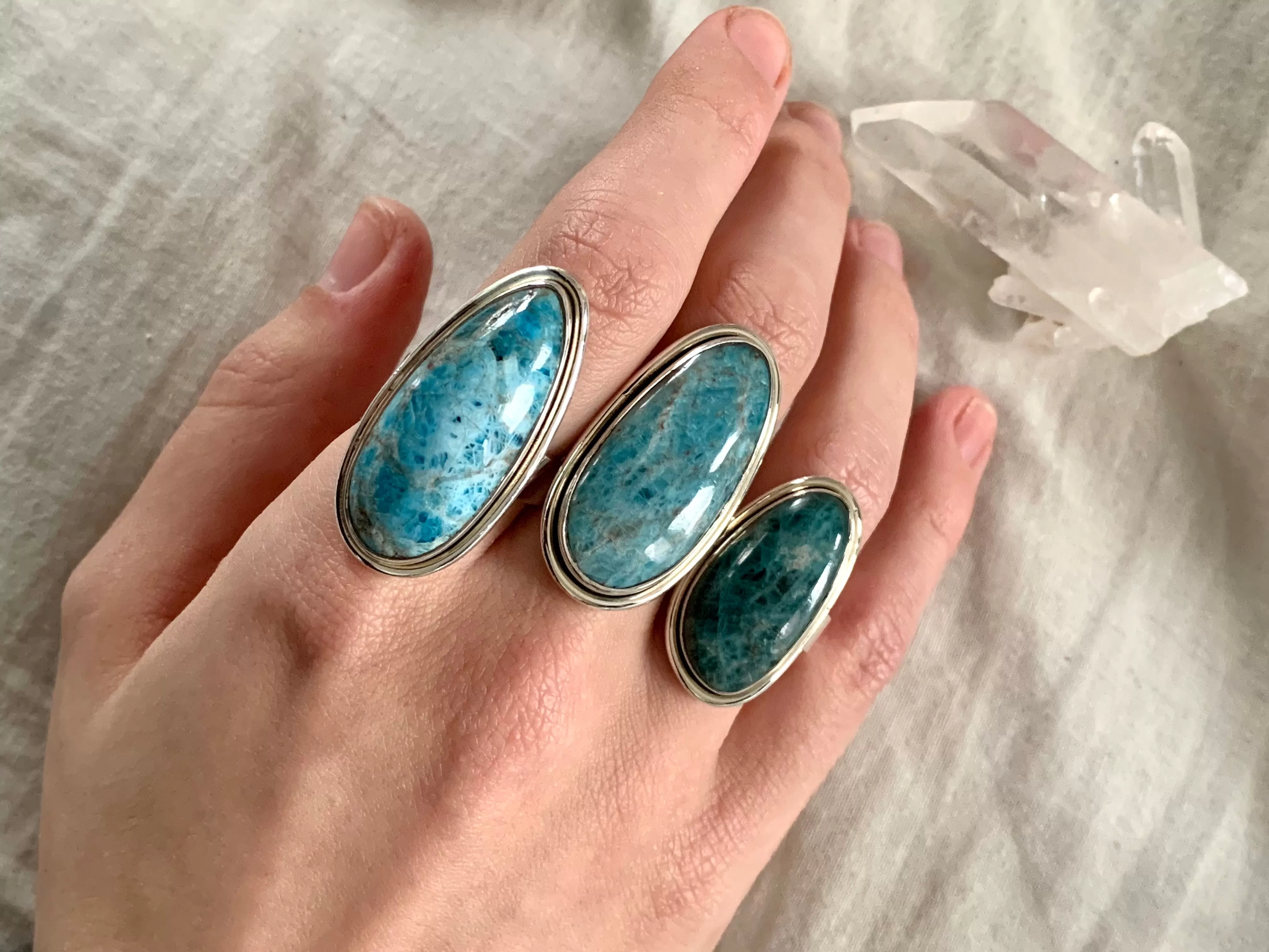 Blue Apatite Brea Rings - Long Freeform