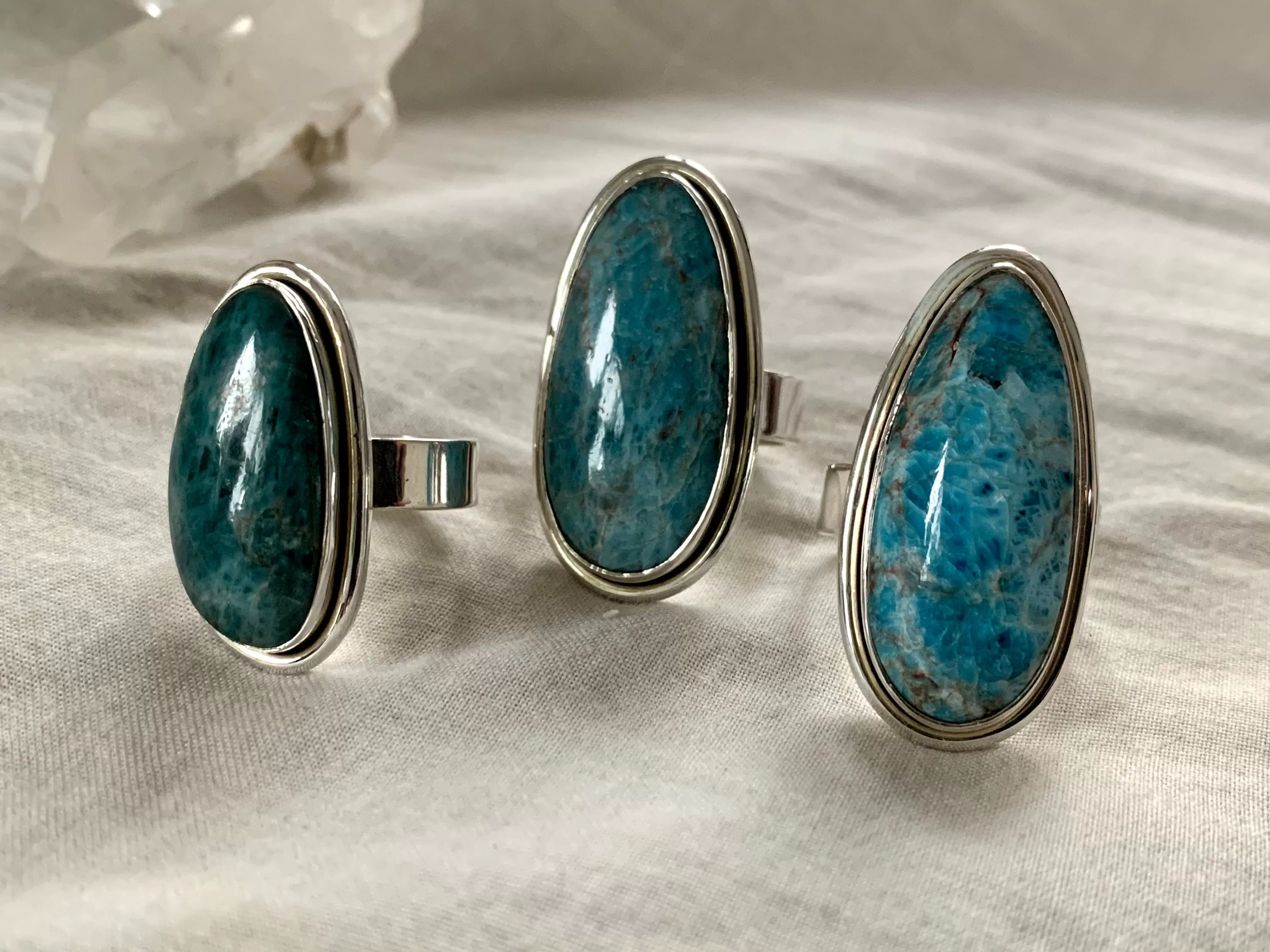 Blue Apatite Brea Rings - Long Freeform