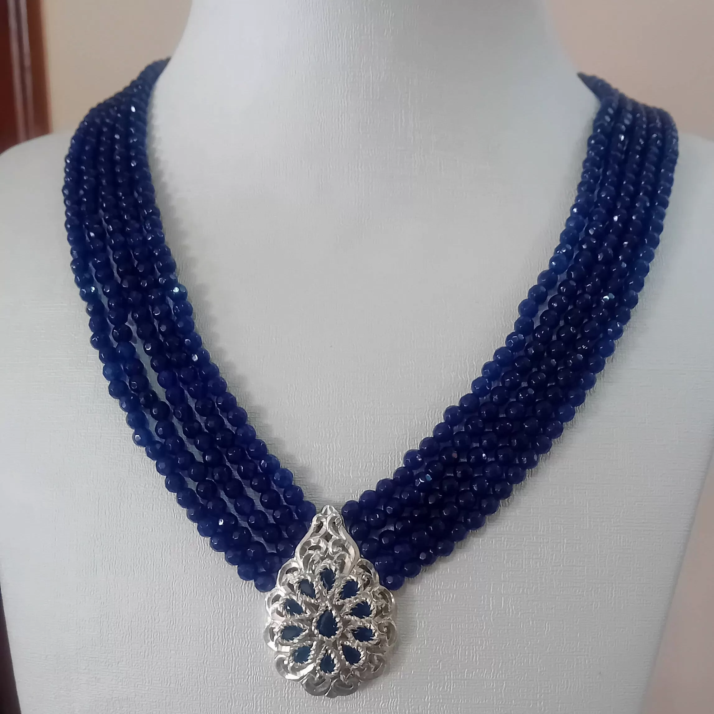 Blue beldi necklace with majdoul